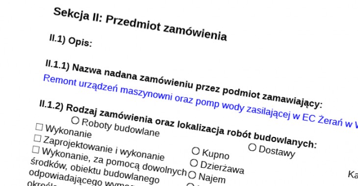 EC Żerań: przetarg na remont urządzeń maszynowni oraz pomp wody zasilającej